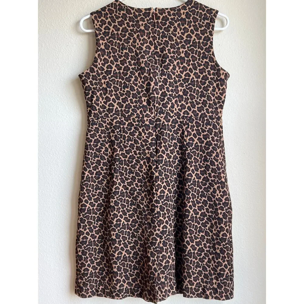 Lands End Leopard Sleeveless Ponte Knit Sheath Dress Pockets Size 8P